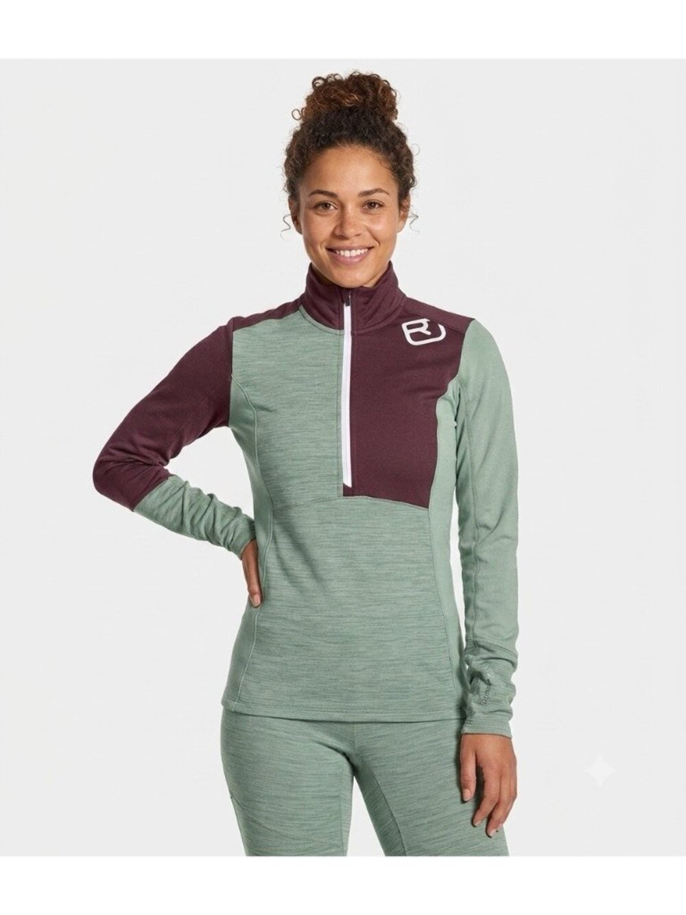 Ortovox Merino Fleece Light Zip Neck Pullover Women M Medium 1/4 Zip Green Plum